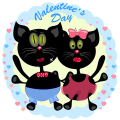 valentines day greeting card with cats. cartoon vector illustration.