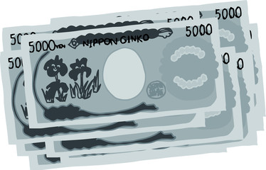 Monochrome Backside Bunch of Cute hand-painted Japanese 5000 yen note 