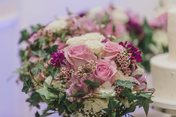 Pink and white roses bridal bouquets