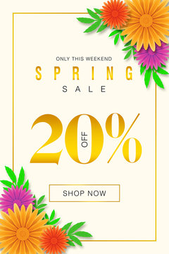 Special Spring sale offer 20% Off only for this weekend Promotional banner background with colorful flower