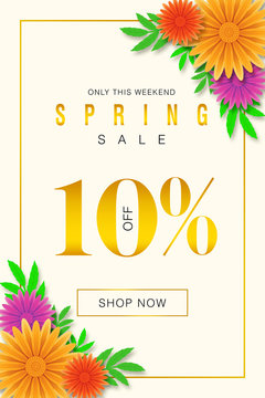 Special Spring sale offer 10% Off only for this weekend Promotional banner background with colorful flower
