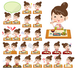 Ballet Bun hair Apron mom_Meal／同じシリーズはtoyotoyoポートフォリオ内から「親しみ　デフォルメ」と検索してください