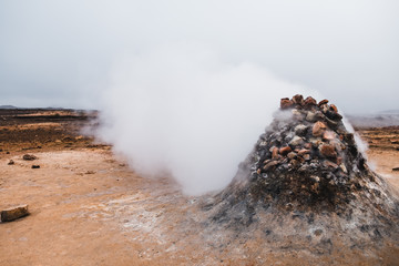 Rocks in beautiful steaming landscape in Iceland, Europe