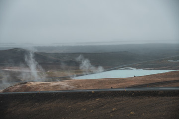 Steaming lakes in a beautiful landscape in Iceland, Europe