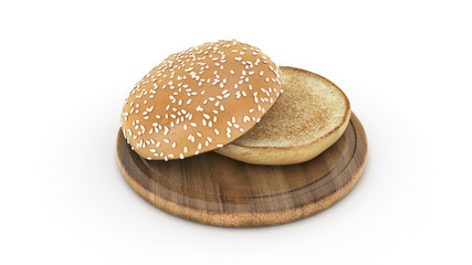 Open burger bun. 3d rendering