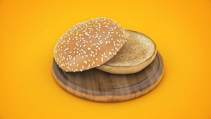 Open burger bun. 3d rendering