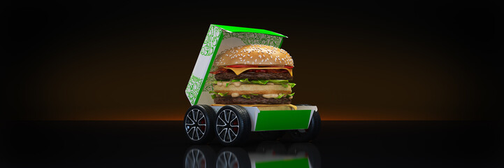 Hamburger Delivery. 3d rendering - obrazy, fototapety, plakaty