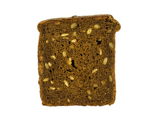 A piece of bread with cereals isolated on a white background.