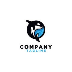 Modern Stylized Orca or Killer Whale Logo Design, A Friendly Whale with a Wave Element Inside a Circular Shape, Suitable for Marine Biology Centers, And Environmental Organizations.