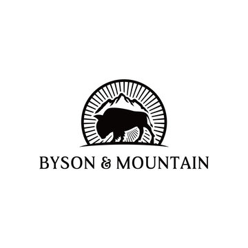 vintage byson & mountain logo, emblem byson logo