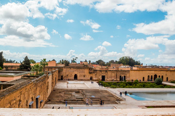 Obraz premium tourism, morocco, africa, palace, travel, african, marrakesh, architecture, building, moroccan, marrakech, berber, old, medina, fortress, badi, arab, wall, adventure, sultan, middle east, north africa