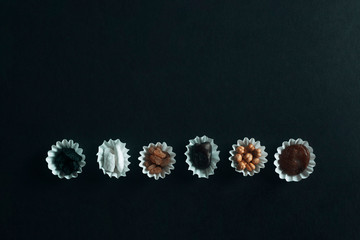 Eid Mubarak. Different iftar sweets. Celebrating Eid Al Adha. Islamic traditional holiday. Eid al-Fitr. Holly month Ramadan. Middle Eastern religious holiday. Dried date fruit. Flat lay, top view.