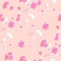 beautiful pink flowers , on a white, pattern