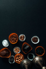 Eid Mubarak. Different iftar sweets. Celebrating Eid Al Adha. Islamic traditional holiday. Eid al-Fitr. Holly month Ramadan. Middle Eastern religious holiday. Dried date fruit. Flat lay, top view.