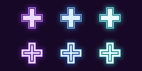 Obraz premium Neon icon set of Medical Cross. Glowing sign