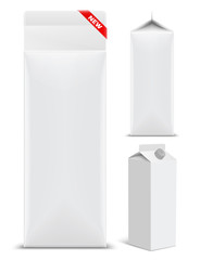 Juice milk blank white carton boxes packages. New Product concept. vector illustration 