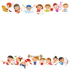 スポーツをしている人々とコピースペース