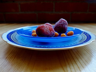 Berries on blue platter