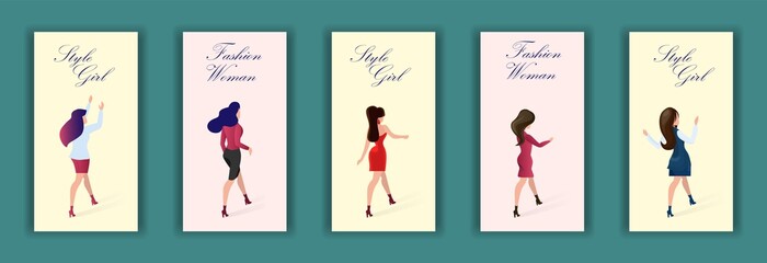 Set Card with Inscription Fashion Woman Style Girl