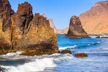Stunning views of the incredibly beautiful Benijo beach in the north of Tenerife. Canary Islands..Spain