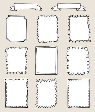 set of hand drawn doodle frames