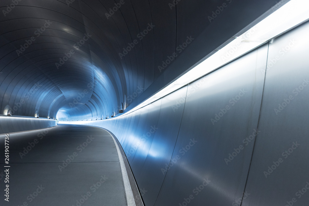 Poster empty futuristic modern tunnel in the dark