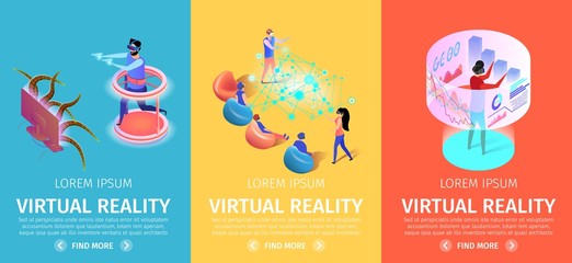 Virtual Reality Set of Vertical Banners. VR Games