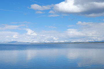 lake with blue sky and clouds
