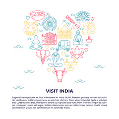 India concept banner in thin line style with place for text