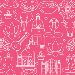 India seamless pattern in thin line style