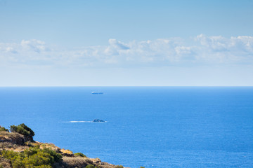 Fototapeta na wymiar Seascape with ship on water surface