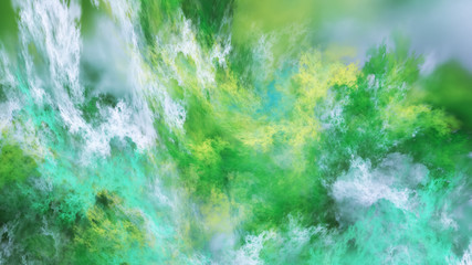 Abstract surreal green and blue clouds. Expressive colorful texture. Fractal background. Digital art. 3d rendering.