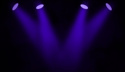 Projector spotlight on the floor . Beautiful blue performance stage. Isolated on black background .