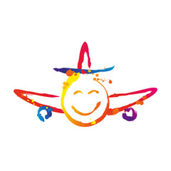Kolorowy uśmiechnięty samolot. Ikona wektor - obrazy, fototapety, plakaty