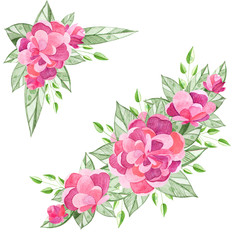 Collection of isolated red flower arrangements for decorating frames and invitations