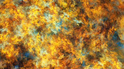 Plakat Abstract blue and golden fantastic clouds. Colorful fractal background. Digital art. 3d rendering.