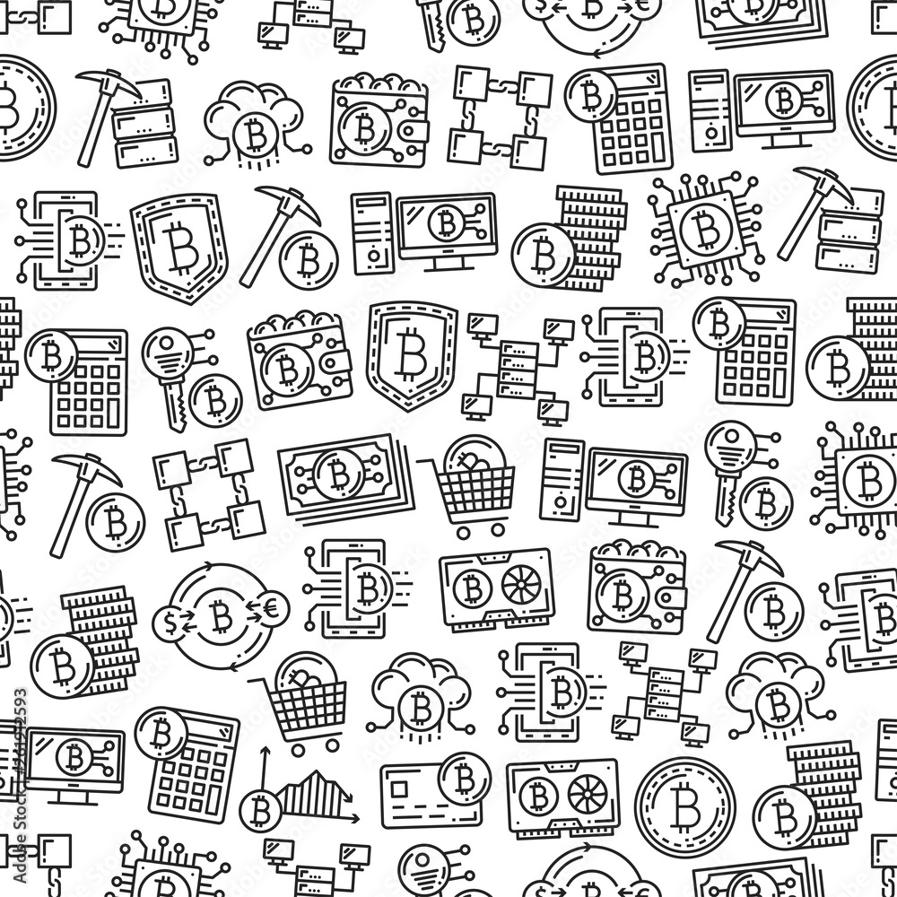 Aufkleber cryptocurrency and bitcoin coins seamless pattern