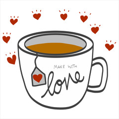 Make with love word on white coffee cup illustration