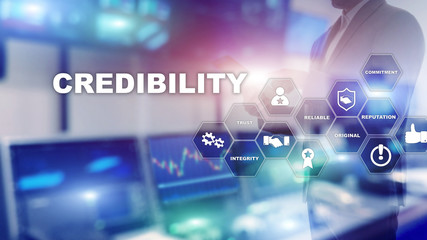 Corporate credibility improvement concept. Multiple exposure, mixed media background.