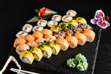 sushi set on the black background