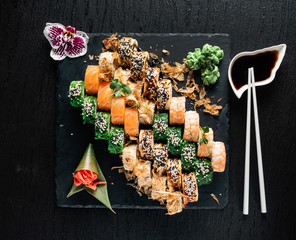 sushi set on the black background