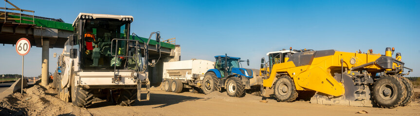 machines on the express road construction site-panorama