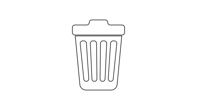 Grey Trash can line icon on white background. Garbage bin sign. 4K Video motion graphic animation