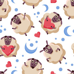 Good Night Seamless Pattern with Cute Cartoon Sheep, Design Element Can Be Used for Fabric, Wallpaper, Packaging Vector Illustration