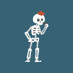 Human Skeleton with Iroquois Smoking Pipe, Funny Dead Man Cartoon Character Vector Illustration
