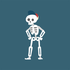 Human Skeleton Wearing Baseball Cap Standing with Hands on His Waist, Funny Dead Man Cartoon Character Vector Illustration
