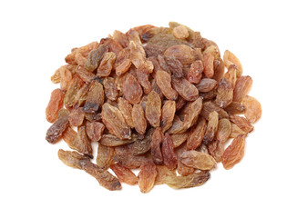 brown raisin stacked together on white background
