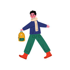 Cute Boy Walking to School, Elementary School Student Vector Illustration
