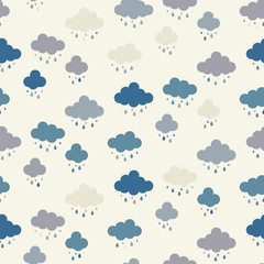 Clouds background vector. Rain drops pattern seamless.