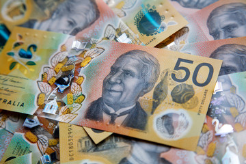 Australian fifty dollar banknote. The new 2019 issue bill is designed to deter counterfeiting, the...